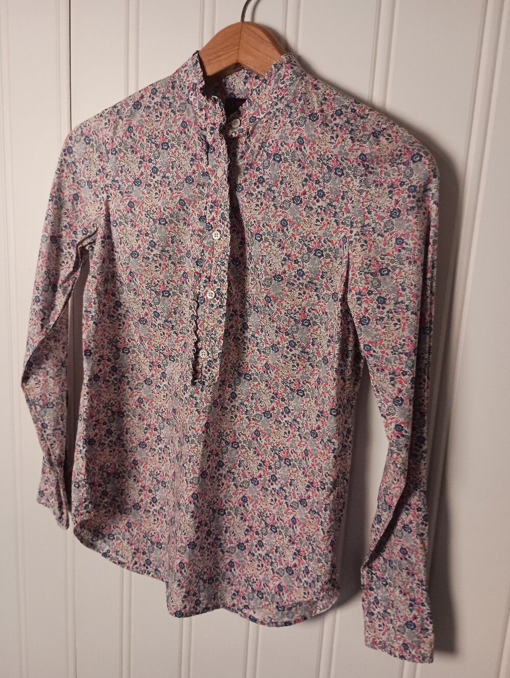 Liberty for J. Crew- Floral Print Long-Sleeve Shirt in Pink and Blue- Size XS